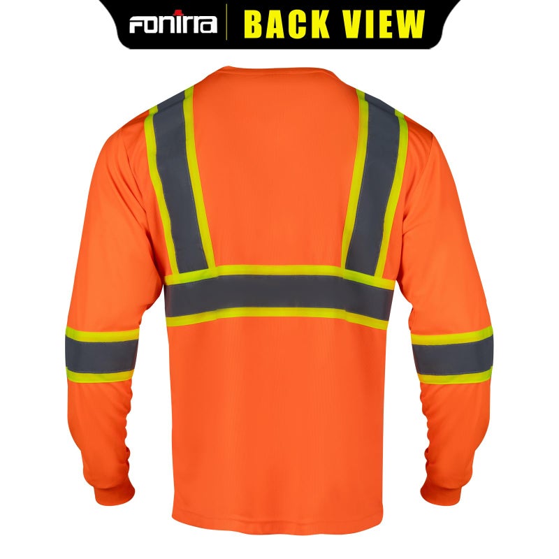 FONIRRA Long Sleeve Safety T Shirt Reflective High Visibility Construction Work Shirts ANSI Class 3 for Men(Orange,2XL) - Image 3